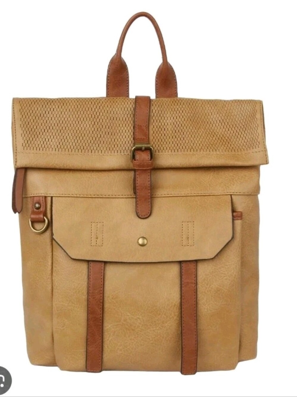 NWT ChillX Roll Top Faux Leather Backpack Purse Tote Bag Camel Brown Large New